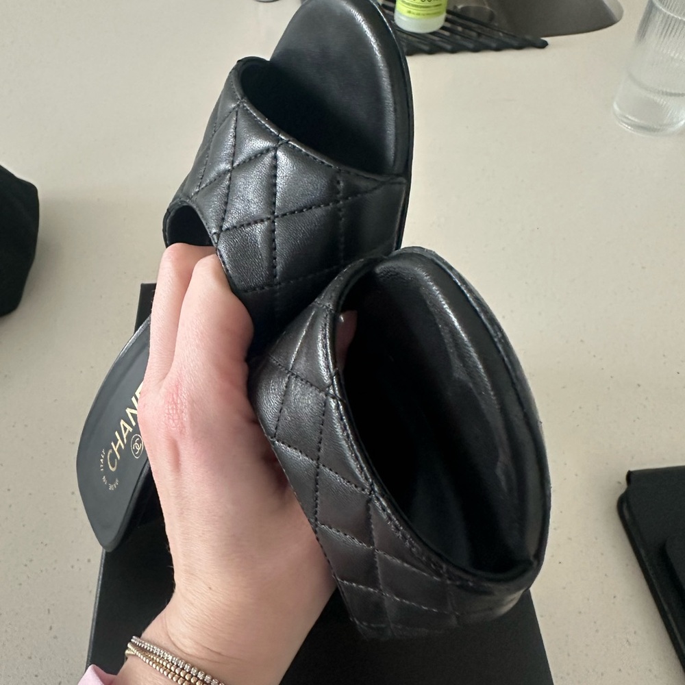 Chanel Black Quilted Women's Heel Mule - Picture 3 of 5